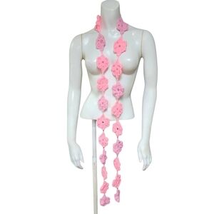 Hand Crafted Crocheted Two Tone Pink Flower Scarf
